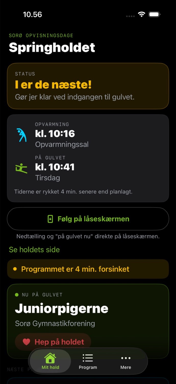 The OSIS LiveSync app showing a team's own page with its time and a countdown.